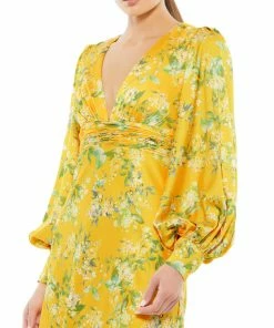 Ieena For Mac Duggal Floral Bishop Long Sleeve V Neck Gown Shop For 5 Ieena For Mac Duggal Floral Bishop Long Sleeve V Neck Gown Shop For