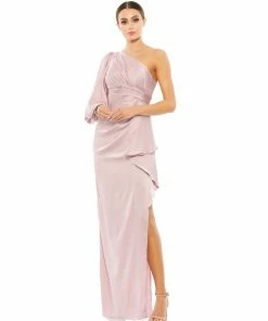 Ieena For Mac Duggal One Shoulder Bishop Sleeve Gown