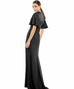 Ieena For Mac Duggal Flounce V-Neck Charmeuse Gown