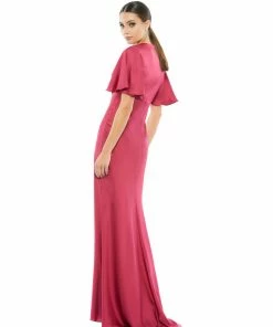 Ieena For Mac Duggal Flounce V-Neck Charmeuse Gown