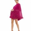 Ieena For Mac Duggal Shop For High Neck Ruffle Hem Cape Mini Dress