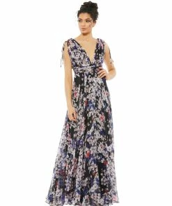 Ieena For Mac Duggal Floral Tie Shoulder V-Neck Maxi Dress
