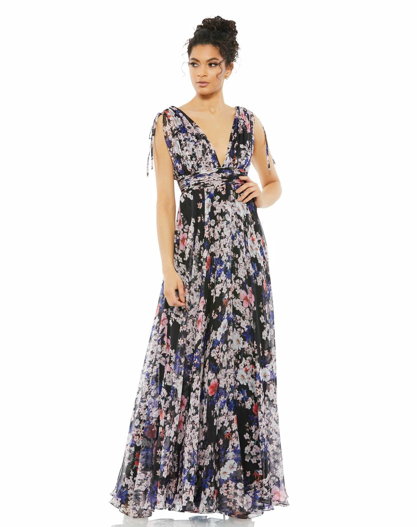 Ieena For Mac Duggal Floral Tie Shoulder V-Neck Maxi Dress 1 Ieena For Mac Duggal Floral Tie Shoulder V-Neck Maxi Dress