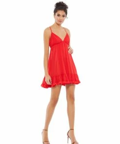 Ieena For Mac Duggal Shop For Ruffle V-Neck Criss-Cross Mini Dress