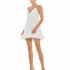 Mac Duggal White Ruffle V-Neck Criss-Cross Mini Dress | Final Sale Shop For