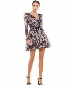 Ieena For Mac Duggal Shop For Floral Print Faux Wrap Long Sleeve Mini Dress