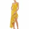 Ieena For Mac Duggal Floral Ruffle Asymmetrical Slit Gown Shop For