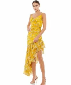 Ieena For Mac Duggal Floral Ruffle Asymmetrical Slit Gown Shop For
