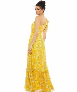 Ieena For Mac Duggal Shop For Floral One Shoulder Bow Maxi Dress