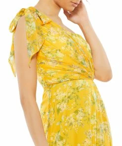 Ieena For Mac Duggal Shop For Floral One Shoulder Bow Maxi Dress