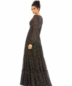 Ieena For Mac Duggal Floral Tiered Long Sleeve Maxi Dress