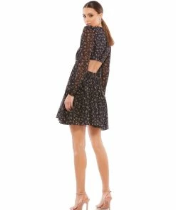 Ieena For Mac Duggal Shop For Front Bow Cut Out Long Sleeve Dress