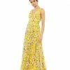 Ieena For Mac Duggal Floral Plunge V-Neck Gown