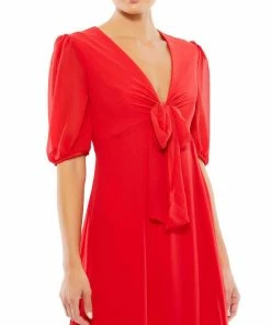 Ieena For Mac Duggal V Neck Bow Detail Flowy Midi Dress Shop For