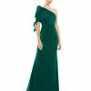 Ieena For Mac Duggal Satin One Shoulder Puff Sleeve Trumpet Gown
