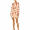Ieena For Mac Duggal Floral Print High Neck Tie Puff Sleeve Flowy Mini Dress