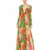 Ieena For Mac Duggal Floral Print Front Twist V Neck Long Sleeve Gown
