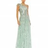Mac Duggal Sequined One Shoulder Flutter Sleeve A Line Gown