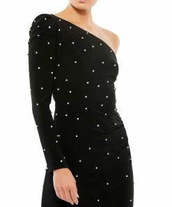 Ieena For Mac Duggal Rhinestone Encrusted One Shoulder Long Sleeve Mini Dress Shop For