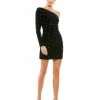 Ieena For Mac Duggal Rhinestone Encrusted One Shoulder Long Sleeve Mini Dress Shop For