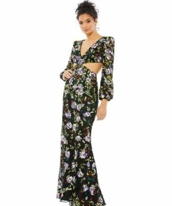 Mac Duggal Floral Sequined Cutout Dress