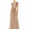 Mac Duggal Sequined Cut Out Ruffled Cap Sleeve Lace Up Gown Shop For