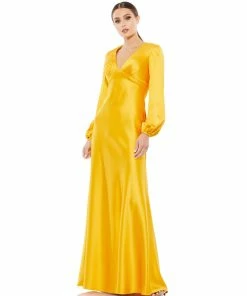 Ieena For Mac Duggal Charmeuse Empire Waist Blouson Sleeve Gown