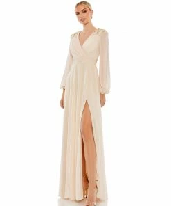 Ieena For Mac Duggal Embellished Shoulder Blouson Sleeve Evening Gown