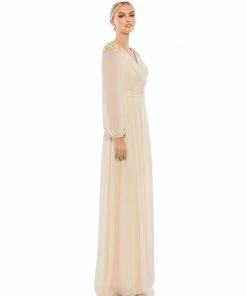 Ieena For Mac Duggal Embellished Shoulder Blouson Sleeve Evening Gown