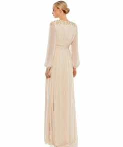 Ieena For Mac Duggal Embellished Shoulder Blouson Sleeve Evening Gown