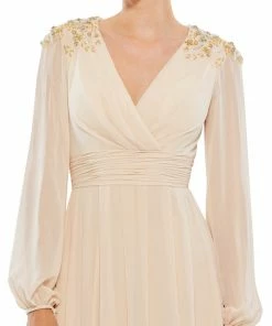 Ieena For Mac Duggal Embellished Shoulder Blouson Sleeve Evening Gown