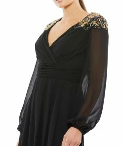 Ieena For Mac Duggal Embellished Shoulder Blouson Sleeve Evening Gown
