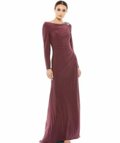 Mac Duggal Shop For Boat Neck Jersey Gown W/ Embellished Shoulder