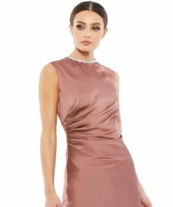 Ieena For Mac Duggal Satin Cocktail Dress W/ Rhinestone Accents Shop For