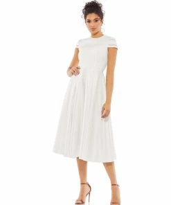 Ieena For Mac Duggal High Neck Cap Sleeve Tea Length Dress Shop For