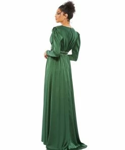 Ieena For Mac Duggal Shop For Satin Puff Shoulder Rhinestone Encrusted Gown