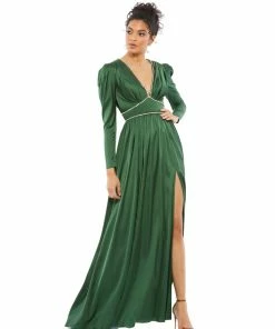 Ieena For Mac Duggal Shop For Satin Puff Shoulder Rhinestone Encrusted Gown