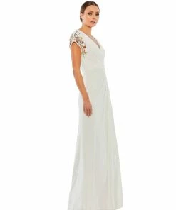Mac Duggal Shop For Embellished Sleeve Jersey Wrap Gown