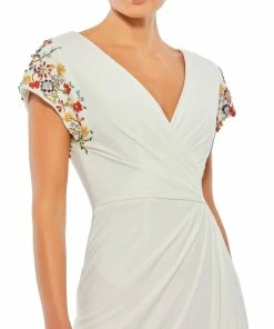 Mac Duggal Shop For Embellished Sleeve Jersey Wrap Gown