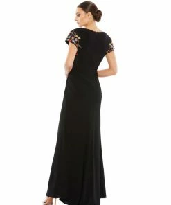 Mac Duggal Shop For Embellished Sleeve Jersey Wrap Gown