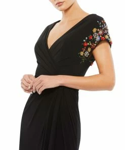 Mac Duggal Shop For Embellished Sleeve Jersey Wrap Gown