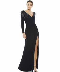 Mac Duggal Shop For Faux Wrap Jersey Gown W/ Embellished Accents