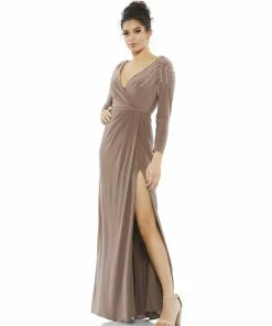 Mac Duggal Shop For Faux Wrap Jersey Gown W/ Embellished Accents
