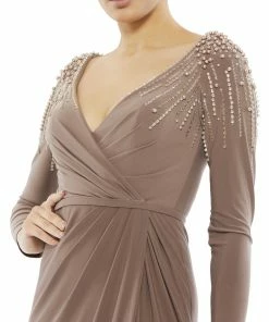 Mac Duggal Shop For Faux Wrap Jersey Gown W/ Embellished Accents
