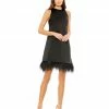 Ieena For Mac Duggal Feathered Hem High Neck Sleeveless A Line Dress Shop For
