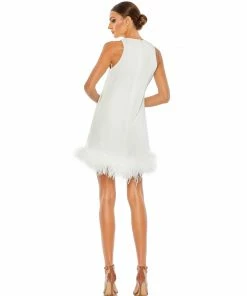 Ieena For Mac Duggal Feathered Hem High Neck Sleeveless A Line Dress Shop For 18 Ieena For Mac Duggal Feathered Hem High Neck Sleeveless A Line Dress Shop For