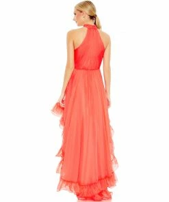 Ieena For Mac Duggal Shop For Ruffle Tiered High Low Pleated Halter Neck Gown