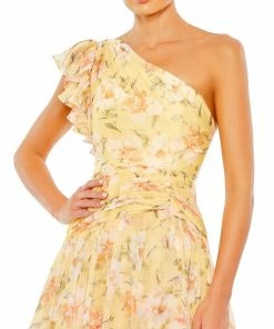 Ieena For Mac Duggal Floral Print Ruffle Tiered One Shoulder Gown Shop For