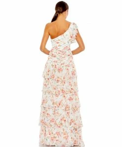Ieena For Mac Duggal Floral Print Ruffle Tiered One Shoulder Gown Shop For