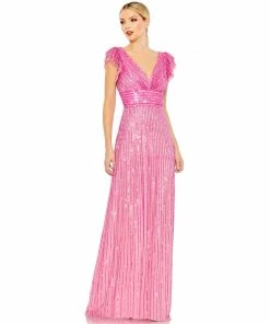 Mac Duggal Embellished Flutter Cap Sleeve A Line Gown Shop For